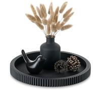 Hanobe Plateau Decoratif Rond Deco: Vintage Plateaux Bois Noir de Service pour Cuisine Salon - 30cm Shabby Chic Decoration Chambre Rayures Verticales pour Table Basse Entrée