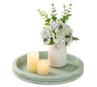 Hanobe Plateau Décoratif Vert Sauge: Plateau Rond de Bougie pour Centre de Table Basse - Support Fermier pour Salon Comptoir de Cuisine Salle de Bain