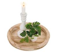 Hanobe Plateau Rond Bois Brûlé Clair Decoratif Bougies Plateaux de Service | Rustique Décoratives Plats de Table Vintage Petit Plateau pour Ottoman de Décoration de Cuisine