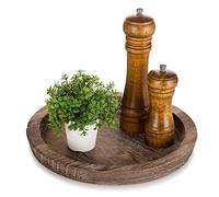 Hanobe Plateau Rond Bois Decoratif Bougies Plateaux de Cuisine Table | Rustique Décoratives Plats de Table Vintage Petit Plateau de Service pour Ottoman de Décoration de Comptoir, 28cm