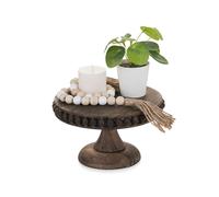 Hanobe Presentoir a Gateau Plateau Bois: Petit Rond Decoratif Support Gateau Rustique Décoratives de Table - Vintage Marron Plateau Boho Perles Deco pour Comptoir de Cuisine Table