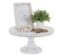 Hanobe Presentoir a Gateau Plateau Bois: Rond Decoratif Support Gateau Rustique Décoratives de Table - Vintage Blanc Petit Plateau Boho Perles Deco pour Comptoir de Cuisine Table