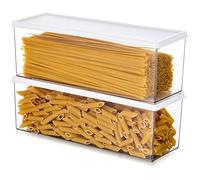 Hanobe Stockage De PâTes En Plastique, Grande Boîte de Nouilles Pot à Spaghetti Avec Couvercles Verrouillés, Rectangulaires Pour Placards De Cuisine, Lot De 2 Stockages Alimentaires Durables
