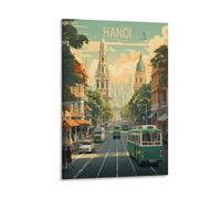 Hanoi Poster vintage sur toile pour décoration d'intérieur : rue du Vietnam 30 x 45 cm