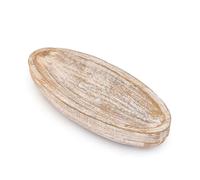 Hanol Bol décoratif en bois de manguier - Bol ovale blanchi à la chaux rustique pour table basse, salle à manger ou décoration de cuisine (35,6 x 15,2 x 5,8 cm)