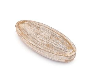 Hanol Bol décoratif en bois de manguier - Bol ovale blanchi à la chaux rustique pour table basse, salle à manger ou décoration de cuisine (35,6 x 15,2 x 5,8 cm)