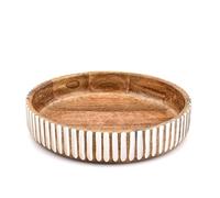 Hanol Wooden Fruit Bowl - Large Mango Wood Serving Bowl with Medium Burnt & Whitewash Finish | Decorative Kitchen Counter for Salad, Fruit, Snacks, Bread & More (12" X 12" X 2.5")