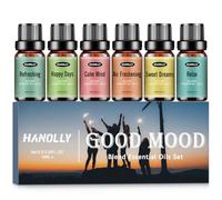 HANOLLY Huile Essentielle Bonne Humeur 6x 10ML, Huiles Essentielles Naturelle Pour Diffuseur, Massage, DIY Bougie -Jours Heureux, Rafraîchissant, Bonne Nuit, Sérénité, Relaxation, Purificateur d'Air