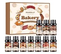HANOLLY Huile Essentielle Boulangerie 10x5ML, Huiles Essentielles Naturelle Pour Diffuseur, DIY Bougie Halloween, Noël- Pain d’Épices, Tarte à la Citrouille, Crème Vanille, Shortcake à la Fraise