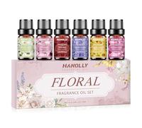 HANOLLY Huile Essentielle Fleurs 6x 10ML, Huiles Essentielles Naturelle Pour Diffuseur, Massage, DIY Bougie,Lys Blanc & Aloès, Pivoine Rose, Rose Sauvage, Lavande, Santal Tournesol, Orchidée