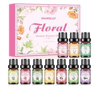 HANOLLY Huile Essentielle Florales 10x5ML, Huiles Essentielles Naturelle Pour Diffuseur Massage DIY Bougie -Lavande, Géranium, Rose, Jasmin, Muguet, Ylang-Ylang, Néroli, Camomille, Lys, Fleur Cerisier