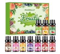HANOLLY Huile Essentielle Fruitées 10x5ML, Huiles Essentielles Naturelle Pour Diffuseur, Massage, DIY Bougie -Fraise, Myrtille, Pomme, Raisin, Ananas, Pêche, Noix de coco, Pastèque, Mangue, Cantaloup