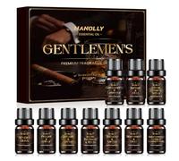 HANOLLY Huile Essentielle Hommes 10x5ML, Huiles Essentielles Naturelle Pour Diffuseur, Massage, DIY Bougie - Santa, Cèdre & Cuir, Bois de Rose & Oud, Cardamome & Lavande, Safran & Oud, Citron & Cèdre