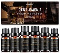 HANOLLY Huile Essentielle Hommes 6x10ml, Huiles Essentielles Naturelle Pour Diffuseur Bougie, Massage, Yoga, SPA- Cèdre, Tabac Doux, Bois de Santal,Cologne, Cuir, Rhum