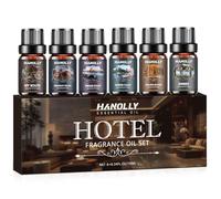 HANOLLY Huile Essentielle Hôtel 6x 10ML, Huiles Essentielles Naturelle Pour Diffuseur, Massage, DIY Bougie, Ma Route, Velours de Minuit, État de Rêve, Côte Sereine, Floraison Dorée, Braise