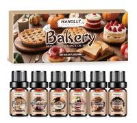 HANOLLY Huile Essentielle Huile Boulangerie 6x10ml, Huiles Essentielles Pour Diffuseur Bougie Automne Douce, Tarte aux Pommes, Citrouille, Donut Glacé, Gâteau Red Velvet, Shortcake aux Fraises