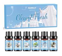 HANOLLY Huile Essentielle Net & Frais 6x10ml, Huiles Essentielles Naturelle Pour Diffuseur Bougie, Linge Frais, Poudre de Bébé, Coton Pur, Maison Fraîche, Eucalyptus & Menthe, Bain du Soir