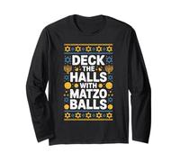 Hanoukka Humour Deck The Halls avec Boules de Matzo drôles Manche Longue
