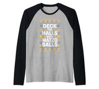 Hanoukka Humour Deck The Halls avec Boules de Matzo drôles Manche Raglan