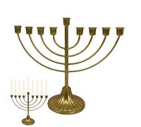 Hanoukka Menorah avec bougeoirs - Chandelier traditionnel en fer avec finition dorée rétro pour les fêtes juives