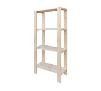 Hanower Étagère en bois de pin massif à 4 niveaux 174 x 80 x 31,6 cm Étagère modulaire pour salon, cave, garage ou atelier Naturel Facile à monter soi-même