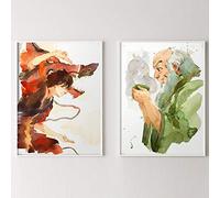 Hanpmy Peinture à l'aquarelle Affiches d'impression d'art et impression d'Avatar Le dernier maître de l'air Peinture d'art mural Photo murale Décor de salon-(50X70cm) X2 Sans cadre