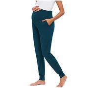 Hanraz Pantalon de grossesse à jambes larges pour femme enceinte décontracté avec poches Pantalon de grossesse Pantalon de grossesse Pantalon de pyjama léger et élastique, Bleu (555), XXL