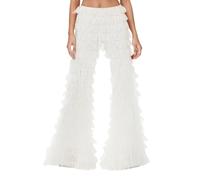 Hanraz Pantalon transparent pour femme - Tenue de festival sexy - Rave - Pantalon à paillettes - Pantalon de danse disco - Taille haute - Pantalon de plage décontracté - Pantalon tutu, Blanc., L