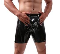 Hanraz String Tanga Hommes Latex Pantalon Cuir - Lingerie Transparente Amusante Éléphant Lingerie Hommes Plug Anal Sous-vêtements Thong Transparent Sous-vêtements Érotiques, Noir , XXL