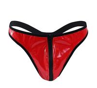 Hanraz String Tanga Hommes Latex Pantalon Cuir - Plug Anal Transparent Caleçon Rétro Sous-vêtements Gay Amusant Éléphant, rouge, XXL
