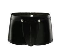 Hanraz String Tanga Hommes Latex Pantalon Cuir - Plug Anal Transparent Sous-vêtements Sexy Slip Boxhero Érotique Taille Basse, Noir , XXL