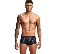 Hanraz String Tanga Hommes Latex Pantalon Cuir - Sous-vêtements érotiques Sexy Plug Anal Sous-vêtements Taille Basse Transparent Swingerclub Tenue Thong, Noir , XXL