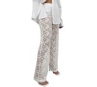 Hanraz Tenue de festival pour femme Rave Transparent Sexy Tutu à paillettes Disco Mesh Pantalon de plage long décontracté Pantalon évasé Taille haute Pantalon à paillettes, A05 blanc, M