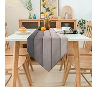 Hanrunsi Chemin de Table Gris Lin Moderne Chemin de Table Rayures Motif en Bois Rustique Planches Rétro Tapis de Table Coureur Chemin de Table pour Salle À Manger Table de Fête Lin 33x183cm