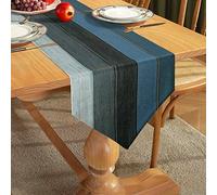 Hanrunsi Chemin de table moderne en lin bleu - Motif bois - Rustique rétro - Nude - Pour table à manger, fête, mariage - 40 x 140 cm