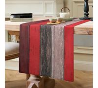Hanrunsi Chemin de Table - Rouge - Lin - Multicolore - Ferme - Rétro - Texture Bois de Grange - Orange - Marron - 40 x 140 cm - pour Table à Manger, Ferme, fête, Mariage, Pique-Nique en Plein air -