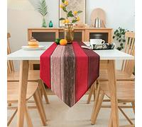 Hanrunsi Chemin de Table Rouge Orange Lin Bois Texture Rayure Ferme Rustique Rétro Marron 33x183cm Jute Table Runner pour Salle À Manger Table Ferme Fête Pique-Cuisine Gratuite Décoration