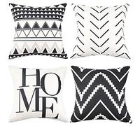 Hanrunsi Housse Coussin Bohème 45x45 Noir Lot de 4 Housses de Coussin Décoratives Motif Géométrique Lin pour Canapé Et Salon Housses Coussin Noir et Blanc en et Lin pour Canapé Salon Chambre Bureau