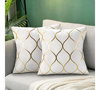 Hanrunsi Housse de Coussin Blanc et Doré 40x40 Taies d'oreiller en Velours Coussins de Canapé Décoratifs Blanc Lot de 2 Souples Dorées Housses de Coussin Décoratives Blanc pour Canapé-Lit de Salon