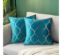 Hanrunsi Housse de Coussin Bleu Turquoise 40x40cm Taie d'oreiller Décorative pour Canapé Salon Housses de Coussin Turquoise Coussins Décoratifs Lot de 2 Or 16X16''