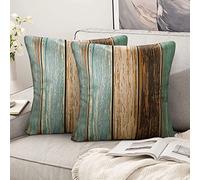 Hanrunsi Housses de Coussin 45x45cm Vert Taie d'oreiller Modernes Rayures en Bois Rétro Vintage Rustique Bois Lin Housses de Coussin Décoratif Canapé pour Salon Jardin Chaise Lot de 2