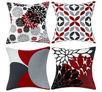 Hanrunsi Housses de Coussin Grises 45 x 45 cm pour canapé extérieur en Velours Noir et Blanc - 45 x 45 cm - Lot de 4 taies d'oreiller carrées pour Salon et Chambre à Coucher