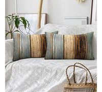 Hanrunsi Housses de Coussin Retro 30 x 50 Vert Coussin decoratif Moderne Housse Coussin Canapé Vert Rayures Bois Vintage Rustique Lin de Bois Taies D’Oreiller pour Canapé Salon Lot de 2