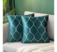 Hanrunsi Lot de 2 Velours Housses de Coussin 50 x 50cm Motif Geometrique Décorative Taie d'oreiller Carré Doux et Moderne pour Lit Canapé Lit Chaise Voiture (Bleu Sarcelle, 50x50cm)
