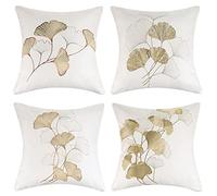 Hanrunsi Lot de 4 Housses de Coussin, 40 x 40 cm, en Polyester, Motif Plante d'automne, Feuilles, décoratives, Douces, pour Meubles de Jardin, Imitation Lin