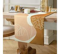 Hanrunsi Table Runner Boho Moderne Lin Coton Tapis de Table 40 x 140 cm Feuille Marron