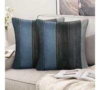 Hanrunsi Taies d'oreiller 40x40cm, Housses de Coussin Géométriques Modernes Bleues 40x40 Rayures en Bois Foncé Lin Rétro Bois Rustique pour Canapé avec Fermeture à Glissière Lisse Cachée Lot de 2