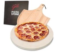 Hans Pierre à pizza pour four et barbecue/cuisson des pizzas en quelques secondes, planche circulaire de 38,1 cm avec pelle à pizza en bois gratuite XL 38,1 cm facile à manipuler