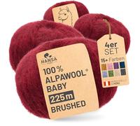 HANSA-FARM | Alpawool 100% Alpaga Bébé Brossé 200g Set (4 x 50g) laine légère et qui ne gratte pas pour tricot et crochet - HF179 Rouge bordeaux mélangé