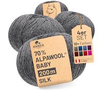 HANSA-FARM | Alpawool 70 % bébé alpaga avec 30 % soie - 200 g - Lot de 4 x 50 g - Laine soyeuse et sans rayures - Pour tricot et crochet - NFA12 gris foncé